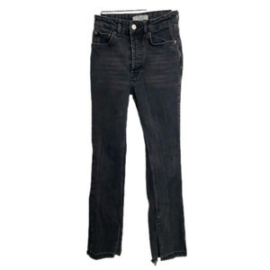 WE the free black denim high rise straight leg raw hem jeans size 24